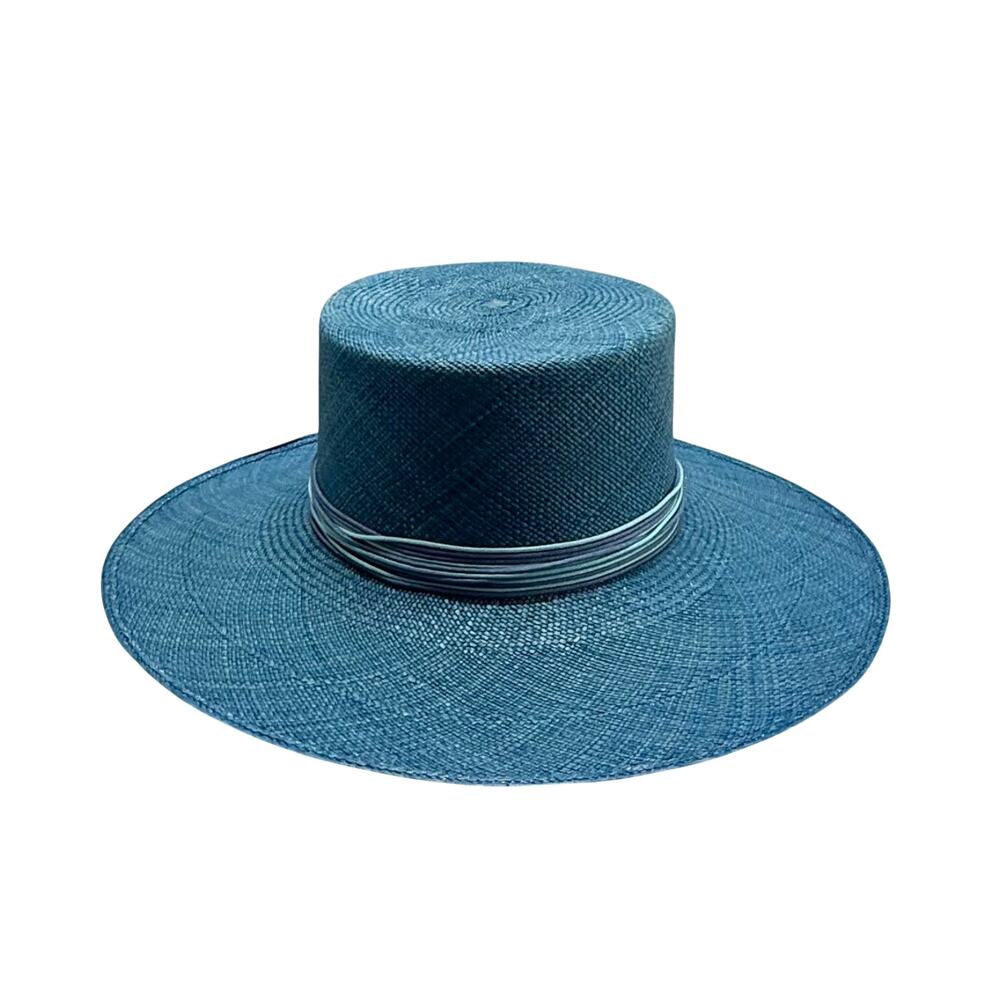 Artesano Torino Blue Toquilla Straw Boater Hat Size L